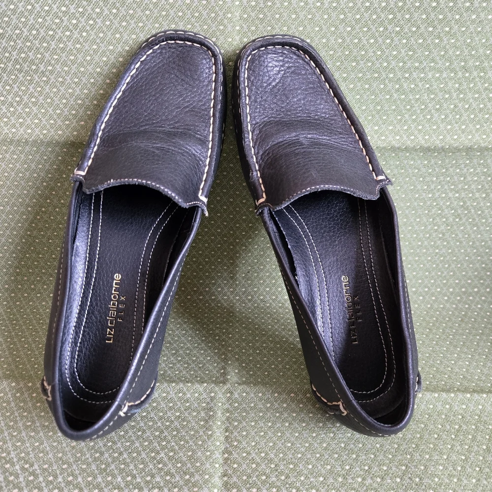 Liz Claiborne Nolia Black Leather Loafers, 7M